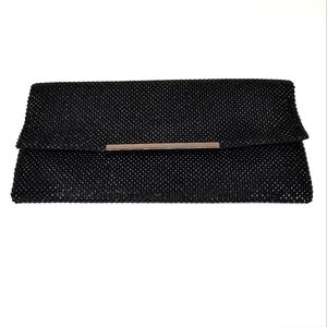 Black Beaded Clutch Purse 10"x5" Stylish Accessory Fits Cellphone Snaps Close